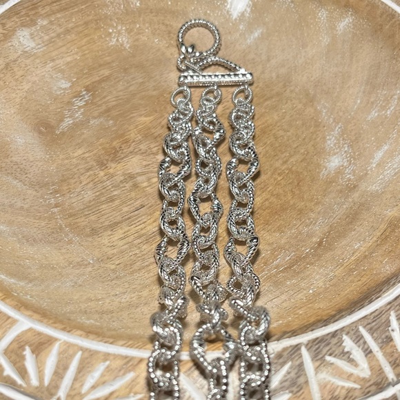Judith Ripka Three Strand Chain Link 925 Sterling Silver Toggle Clasp Bracelet - Picture 9 of 16